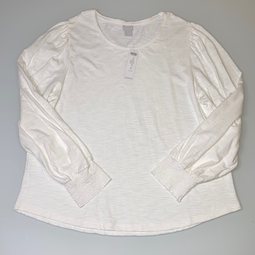 Chico’s NWT smocked crew neck long sleeve fashion knit top